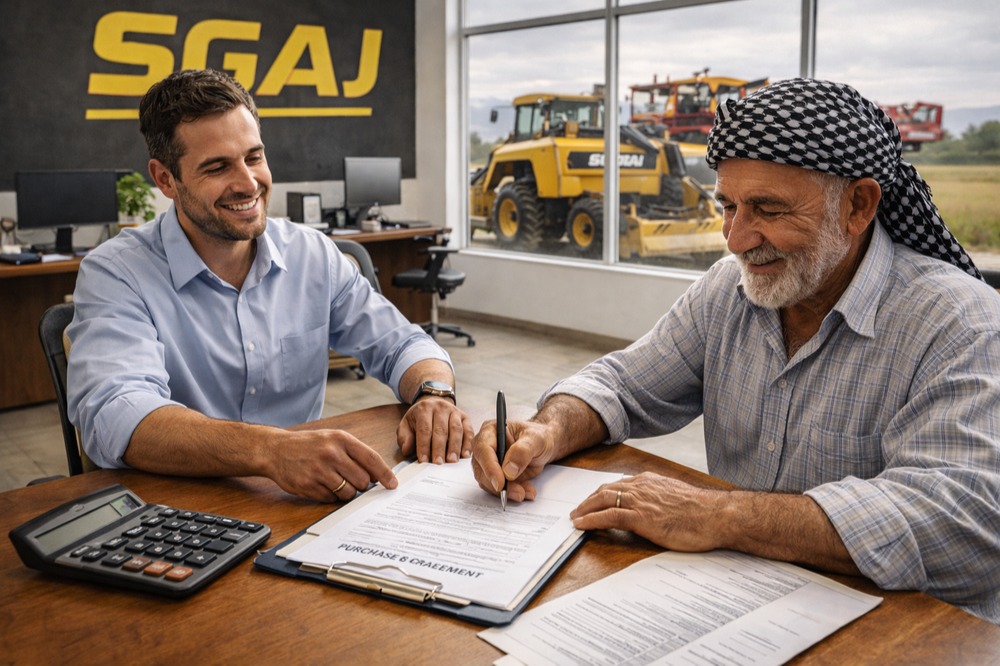 کشاورز در حال امضای قرارداد اقساط خرید ادوات کشاورزی — اقساط خرید ادوات کشاورزی