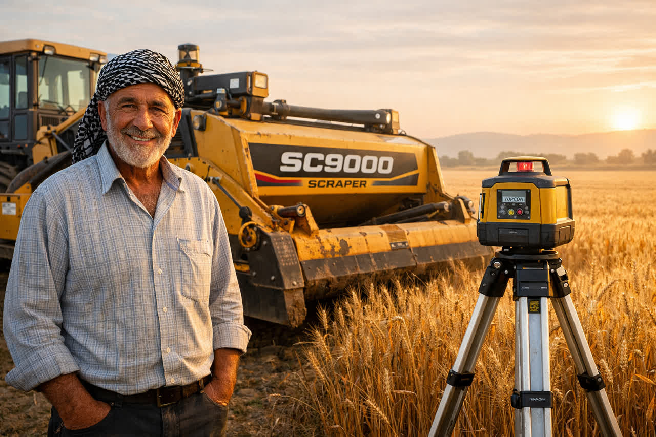 کشاورزان نمونه جوین کنار اسکریپر مدرن — کشاورزان نمونه جوین.