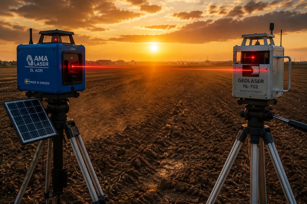 مقایسه فرستنده لیزری آما لیزر DL AGRI سوئد و ژئو لیزر NL-702 آلمان در مزرعه کشاورزی — عرضه شده توسط صنعت گستر عطاملک جوین